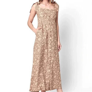 NWT Faherty Light Brown Linen Maxi Dress